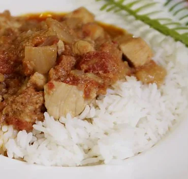 Coconut chicken curry over steamed rice